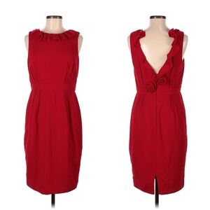 Carmen Marc Valvo Collection Red Ruffle Rosette Sheath Dress